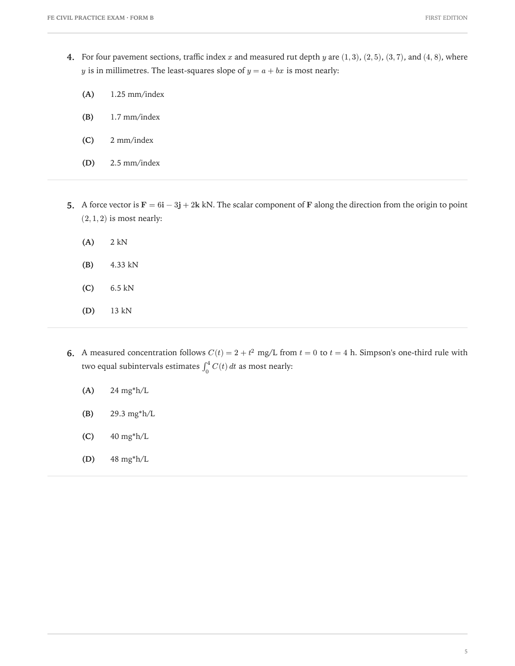 FE Civil Form B: A question page from the current release