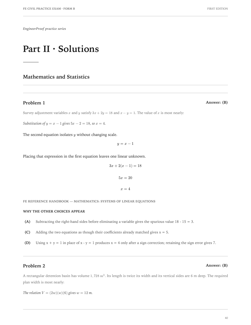 FE Civil Form B: A worked-solution page from the current release