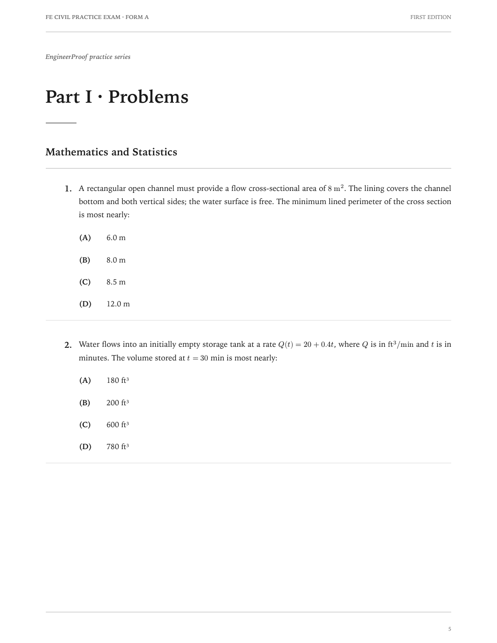 FE Civil Form A: A question page from the current release