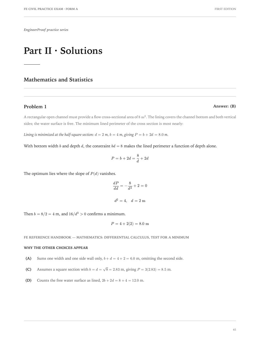 FE Civil Form A: A worked-solution page from the current release