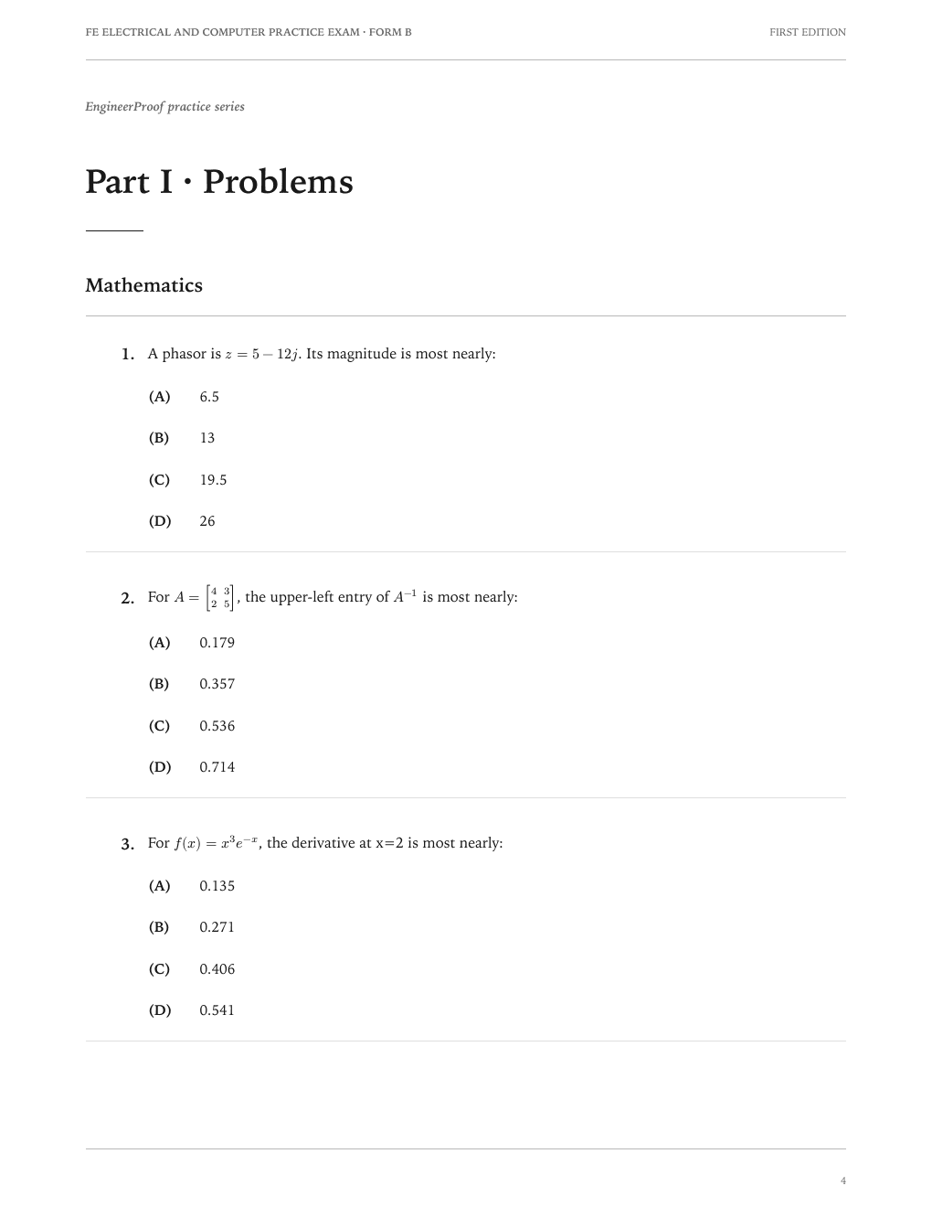 FE Electrical and Computer Form B: A question page from the current release