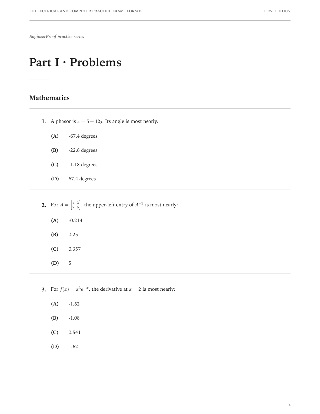 FE Electrical and Computer Form B: A question page from the current release