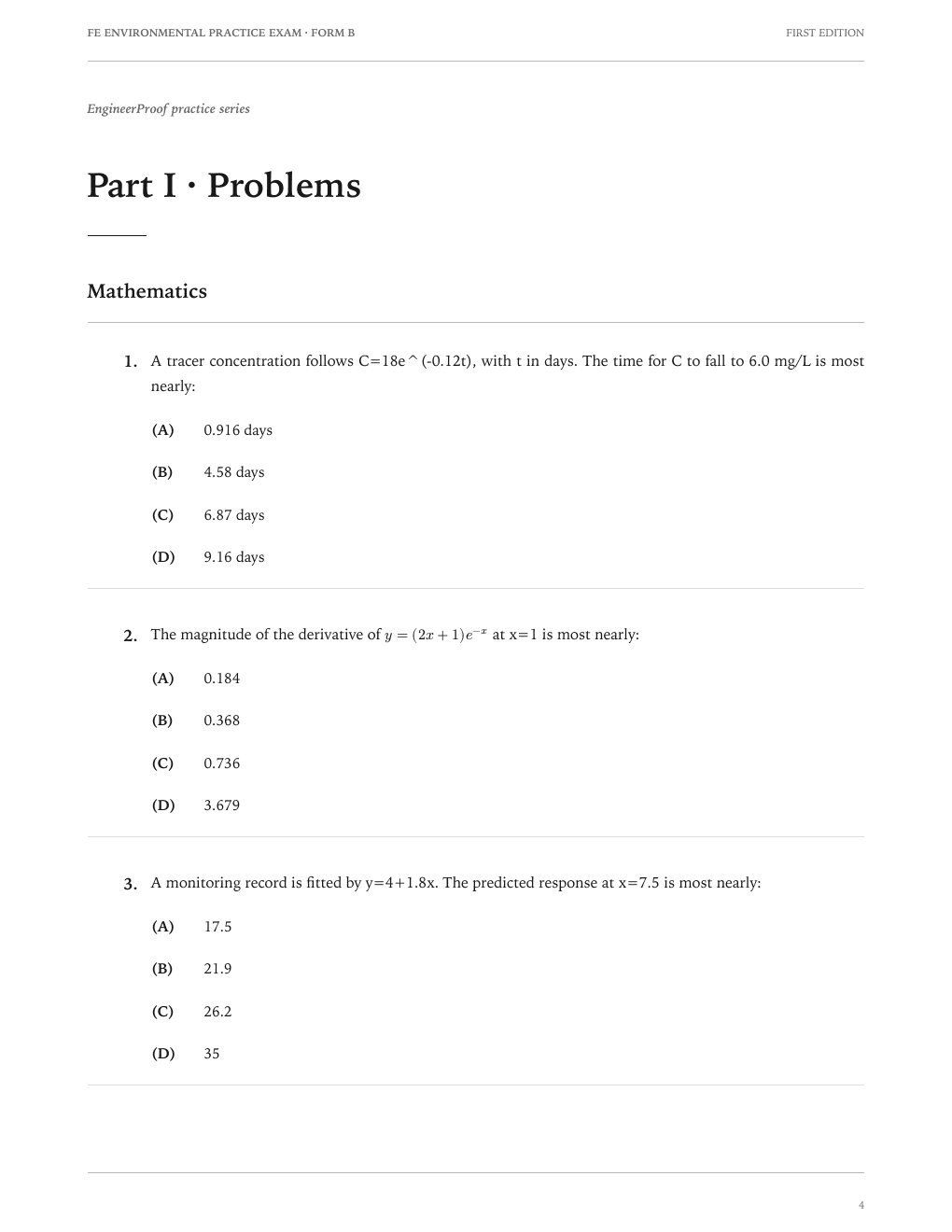 FE Environmental Form B: A question page from the current release