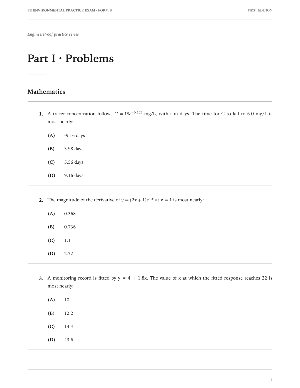 FE Environmental Form B: A question page from the current release