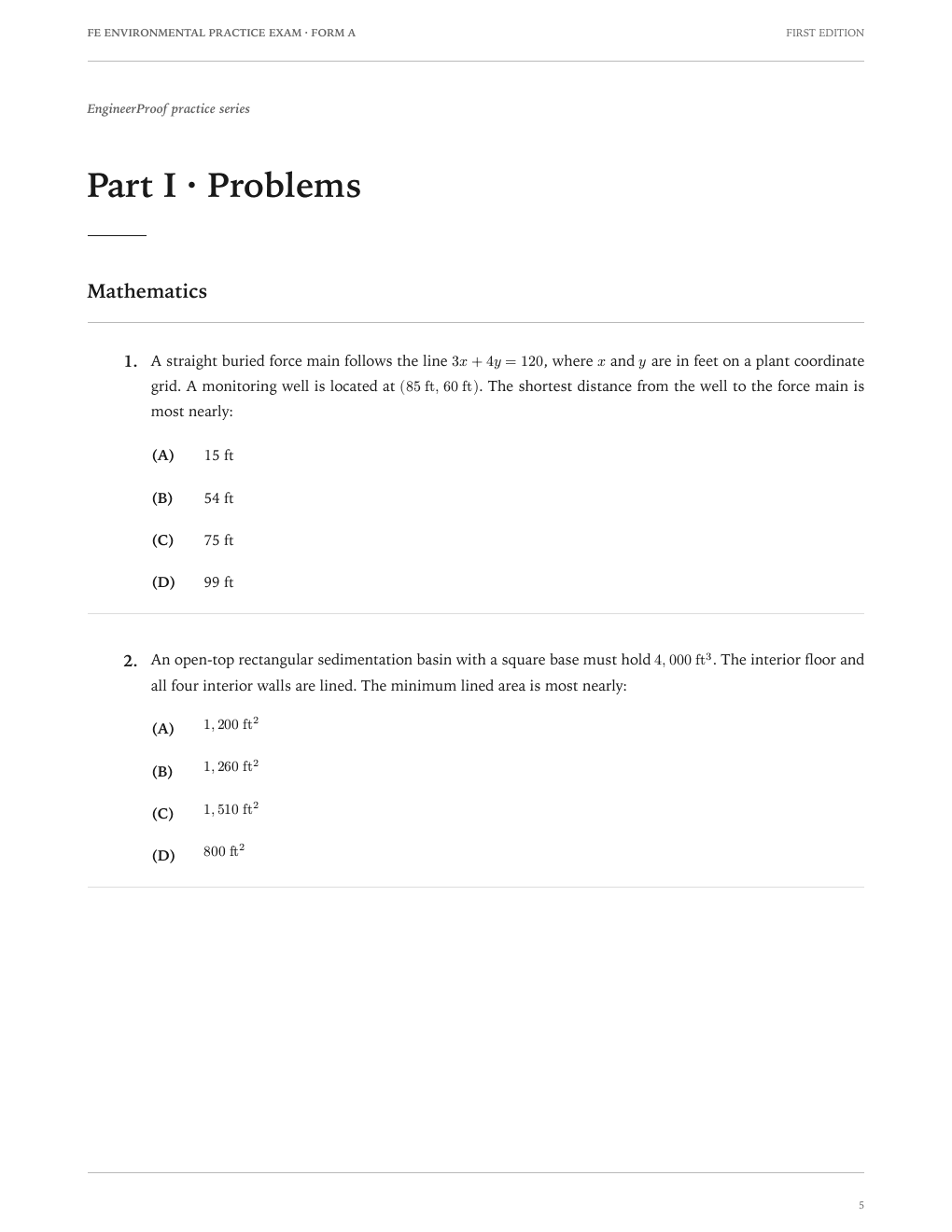 FE Environmental Form A: A question page from the current release