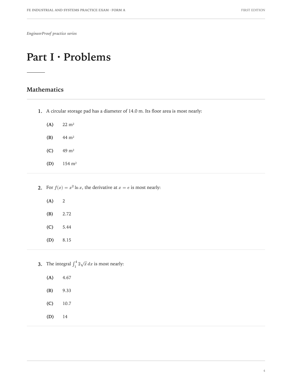 FE Industrial and Systems Form A: A question page from the current release