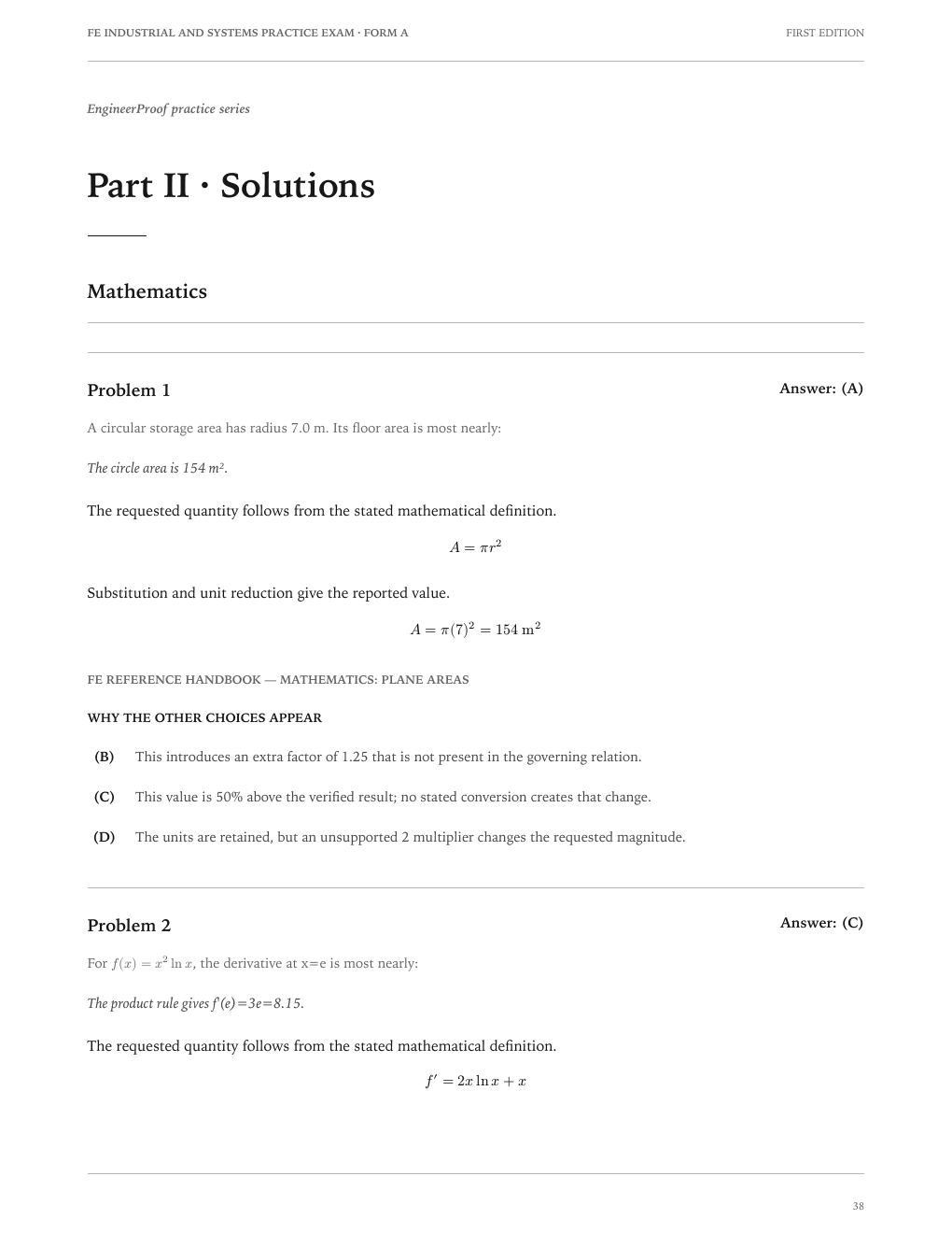 FE Industrial and Systems Form A: A worked-solution page from the current release