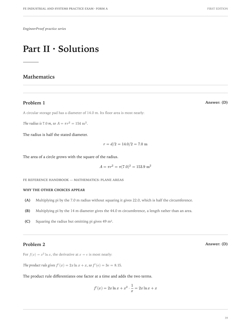 FE Industrial and Systems Form A: A worked-solution page from the current release