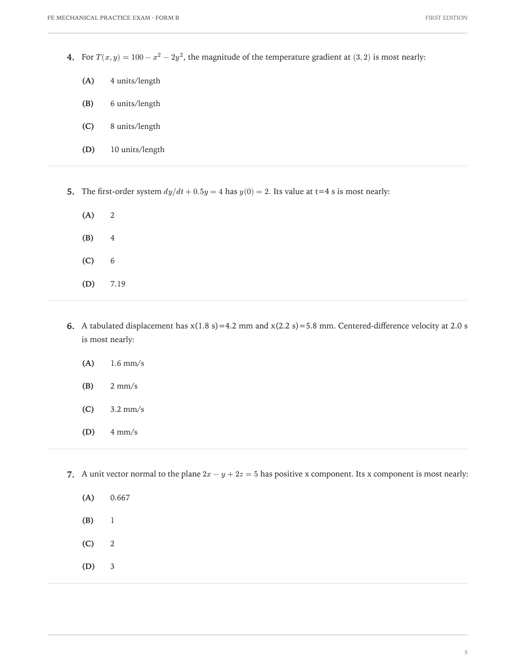 FE Mechanical Form B: A question page from the current release