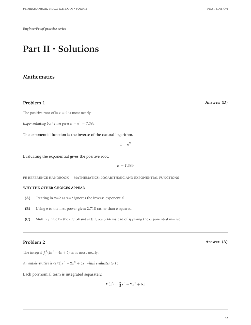 FE Mechanical Form B: A worked-solution page from the current release