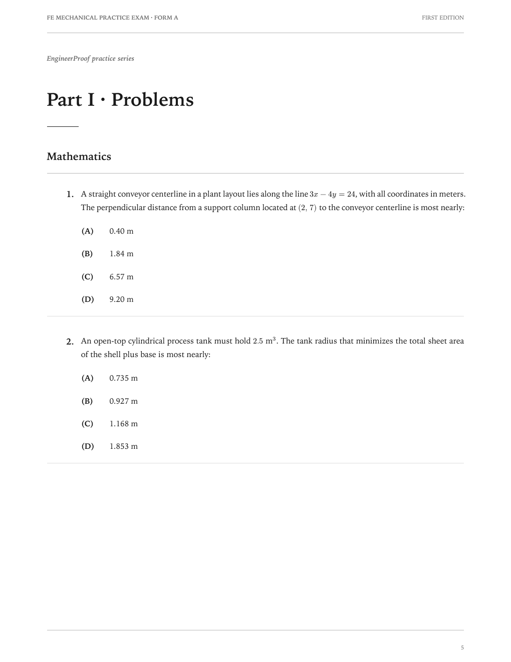 FE Mechanical Form A: A question page from the current release