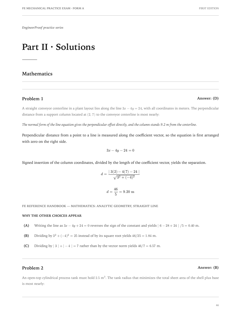 FE Mechanical Form A: A worked-solution page from the current release
