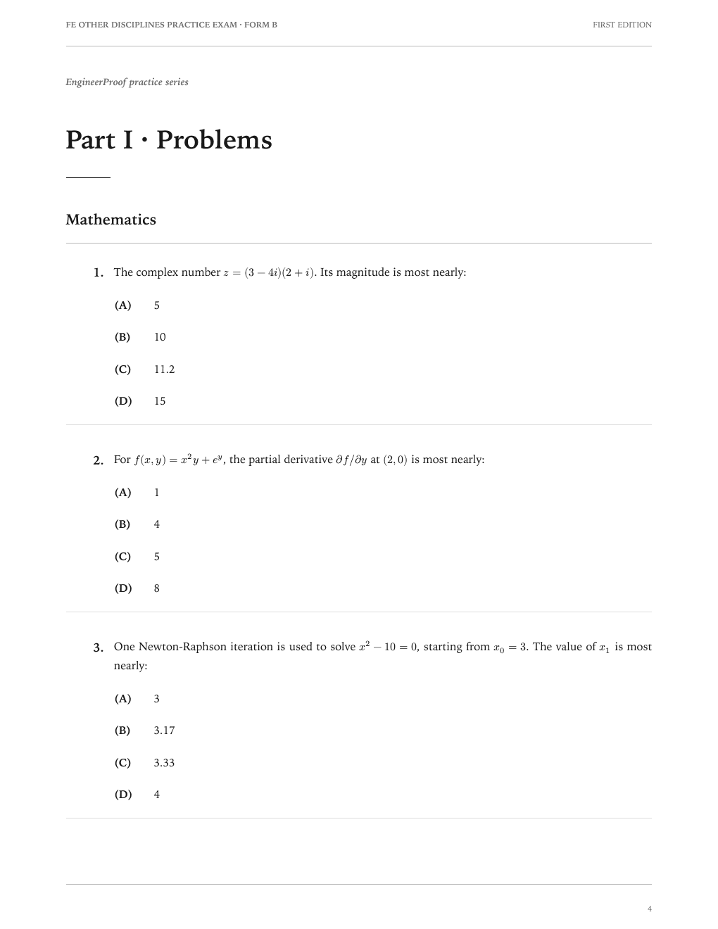 FE Other Disciplines Form B: A question page from the current release
